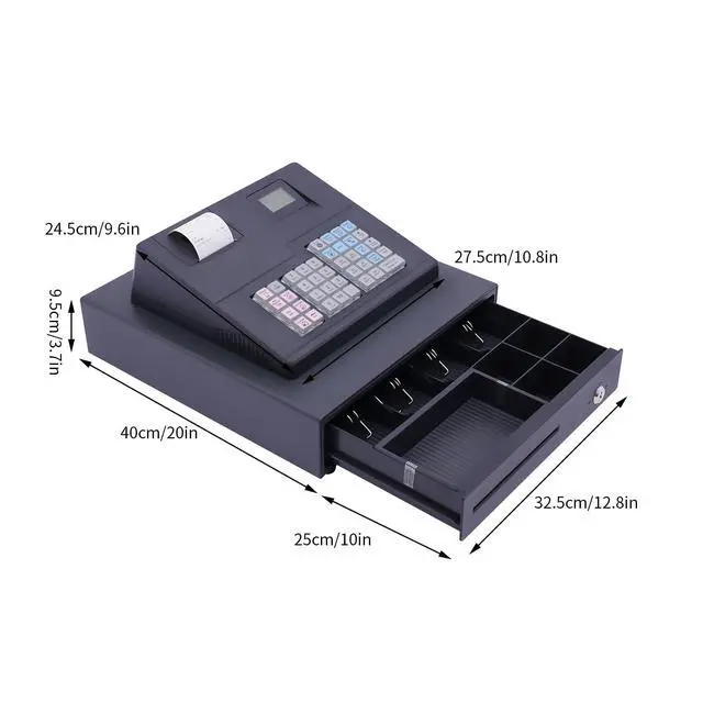 Alt view image 2 of 7 - Electronic Register,48 Keys Cash Register Drawer,Coin Drawer with LCM&LED Screen,4 Bill 5 Coin Tray,Quick Load Thermal Printer,Key,Black (Cash)