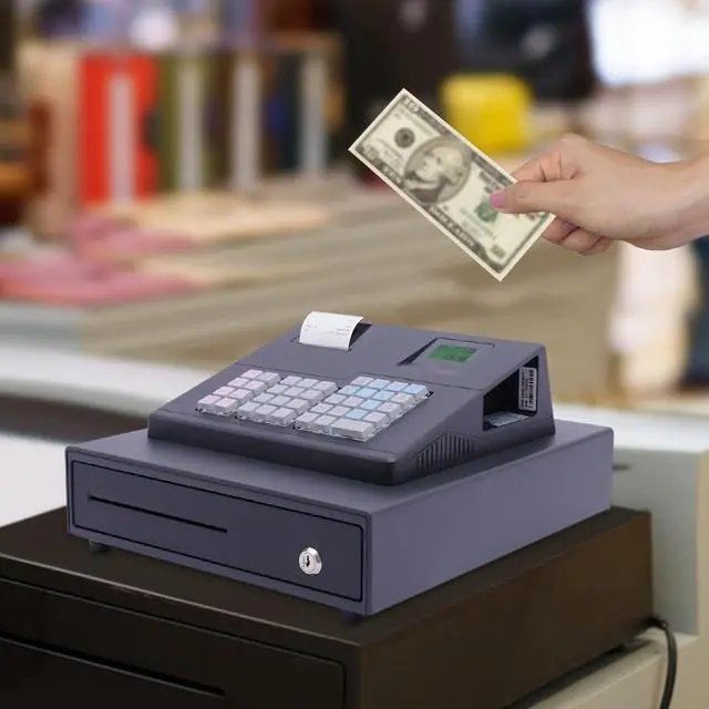 Alt view image 5 of 7 - Electronic Register,48 Keys Cash Register Drawer,Coin Drawer with LCM&LED Screen,4 Bill 5 Coin Tray,Quick Load Thermal Printer,Key,Black (Cash)