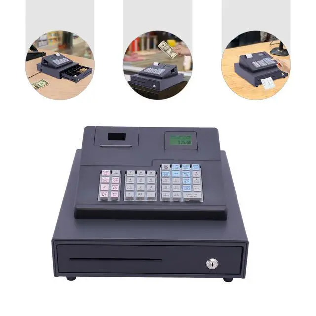Alt view image 6 of 7 - Electronic Register,48 Keys Cash Register Drawer,Coin Drawer with LCM&LED Screen,4 Bill 5 Coin Tray,Quick Load Thermal Printer,Key,Black (Cash)
