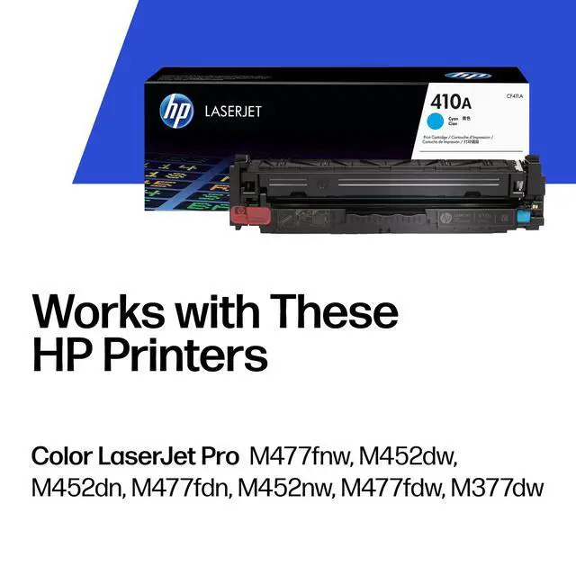Alt view image 2 of 7 - 410A Cyan Toner Cartridge Printers | Works with Color LaserJet Pro M452 Series; Color LaserJet Pro MFP M377, M477 Series | CF411A