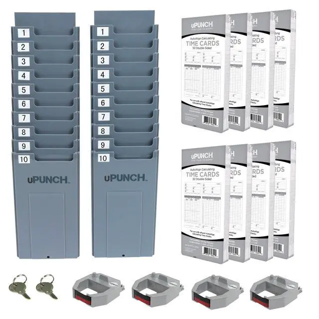 Alt view image 4 of 7 - HN4540 Comprehensive Small Business Start-Up Kit: AutoAlign Calculating Time Clock System with 400 Time Cards, Ribbons, and Racks