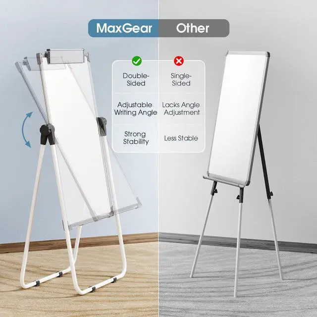 Alt view image 2 of 7 - Easel Whiteboard with Stand, 36" x 24" Double-Sided Dry Erase Board | Flip Chart, Height Adjustable,Foldable, Portable for Home Office Classroom Teaching, 2PCS