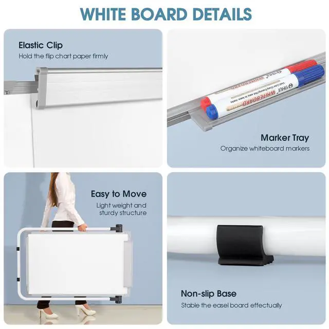 Alt view image 3 of 7 - Easel Whiteboard with Stand, 36" x 24" Double-Sided Dry Erase Board | Flip Chart, Height Adjustable,Foldable, Portable for Home Office Classroom Teaching, 2PCS