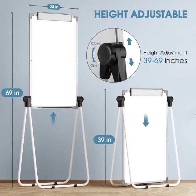 Alt view image 4 of 7 - Easel Whiteboard with Stand, 36" x 24" Double-Sided Dry Erase Board | Flip Chart, Height Adjustable,Foldable, Portable Whiteboard with Markers for Home Office Classroom Teaching