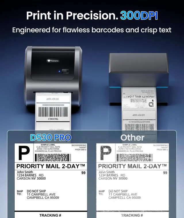 Alt view image 4 of 7 - 300DPI 4x6 Thermal Shipping Label Printer with 500 Labels | Ethernet Bluetooth & USB connection, Thermal Printer for Small Business, Compatible with iOS Android Windows Mac USPS UPS