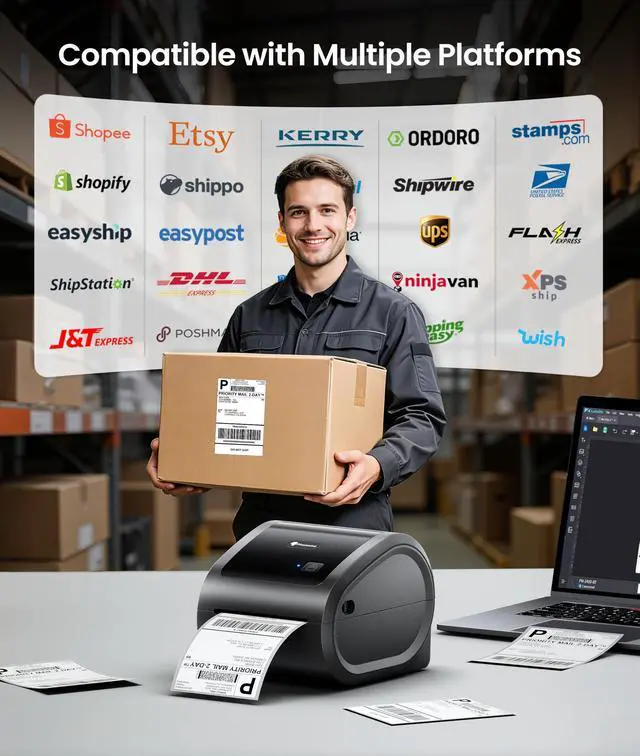 Alt view image 7 of 7 - 300DPI 4x6 Thermal Shipping Label Printer with 500 Labels | Ethernet Bluetooth & USB connection, Thermal Printer for Small Business, Compatible with iOS Android Windows Mac USPS UPS