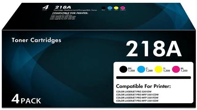Main image of 218A Toner Cartridges 4 Pack with Chip for 218X 3301fdw 3301sdw (B/C/Y/M) | Compatible for HP 218A 218 for Pro Color Laserjet Pro MFP 3301 Series 3301sdw 3301cdw Printer Ink Black Cyan Yellow Magenta