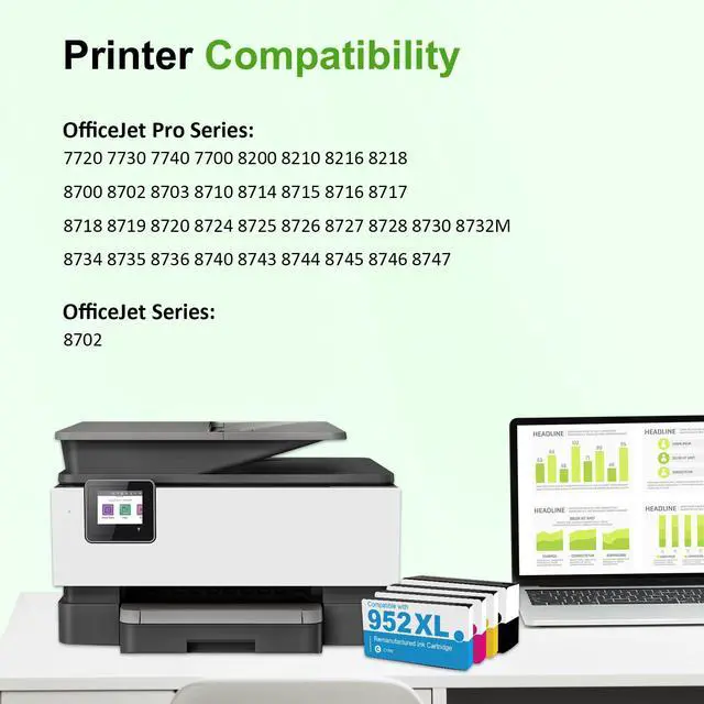 Alt view image 2 of 7 - 952XL 952 XL 8710 Ink Cartridges Black and Color Combo Pack for HP Printers | Replacement for HP952XL/952XL Ink for HP OfficeJet Pro 8710 7740 8720 8715 8210 8725 8730 8702 8732M 8736 Printer 4 Pack