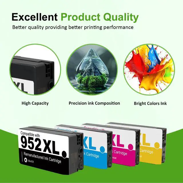 Alt view image 6 of 7 - 952XL 952 XL 8710 Ink Cartridges Black and Color Combo Pack for HP Printers | Replacement for HP952XL/952XL Ink for HP OfficeJet Pro 8710 7740 8720 8715 8210 8725 8730 8702 8732M 8736 Printer 4 Pack