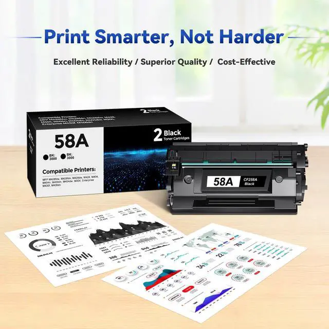 Alt view image 7 of 7 - 58A Toner Cartridge Black Replacement for HP Laser Jet 58A HP58A CF258A | 2 Pack 58A Black Toner CF258A 58x cf258x Work with Laser Jet Pro M404dw M406dn M404dn M404n MFP M430f M428dw M428fdn Printer