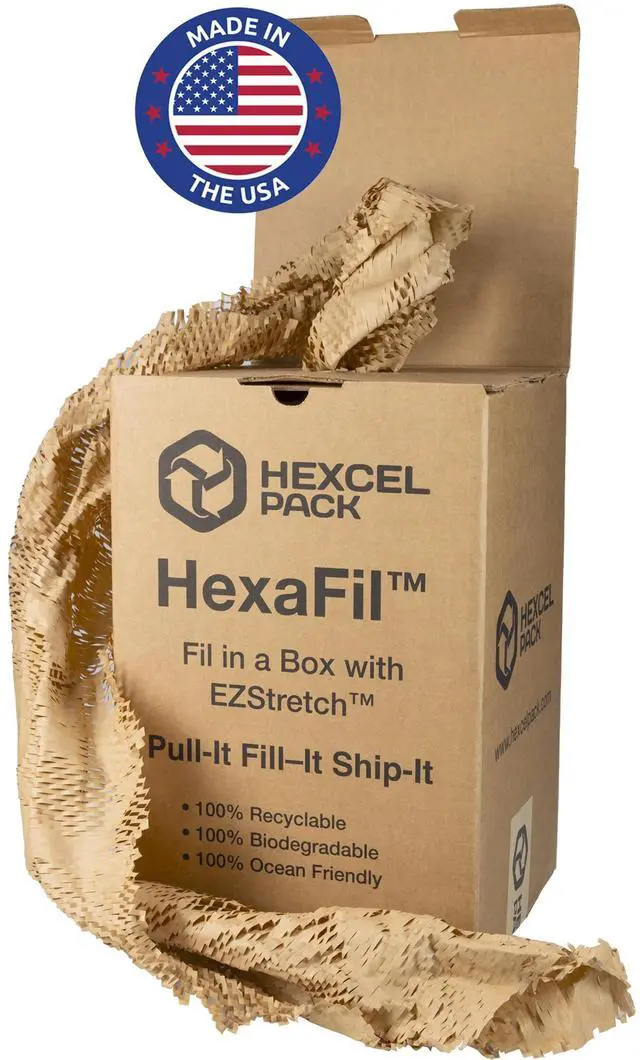 Main image of HexaFil Honeycomb Packing Kraft Paper 15" x 20400" (1700 ft) in Self-Dispensed Box - Patented Cushioning Box Filler for Void Filling, Moving, Shipping - Alternative to Bubble Plastic