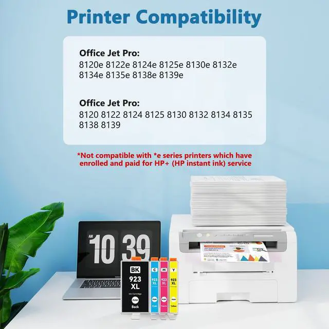 Alt view image 2 of 7 - 923XL 923e Ink Cartridges Combo Pack for HP Office Jet Pro 8130e 8125e for HP 923 923e 923XL HP923 Ink Cartridges Black and Color Work with HP Printers 8120e 8125e 8130e 8135e 8138e 8139e, 4 Pack