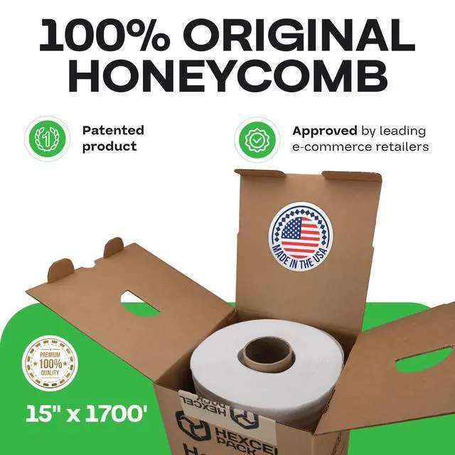 Alt view image 2 of 6 - White HexaFil Honeycomb Packing Kraft Paper 15" x 20400" (1700 ft) in Self-Dispensed Box - Patented Cushioning Meterial for Void Filling, Moving, Shipping - Alternative to Bubble Plastic