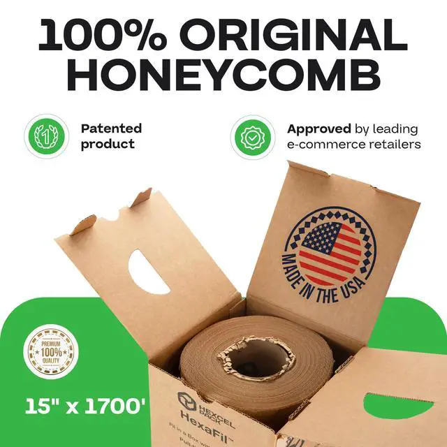 Alt view image 2 of 7 - HexaFil Honeycomb Packing Kraft Paper 15" x 20400" (1700 ft) in Self-Dispensed Box - Patented Cushioning Box Filler for Void Filling, Moving, Shipping - Alternative to Bubble Plastic