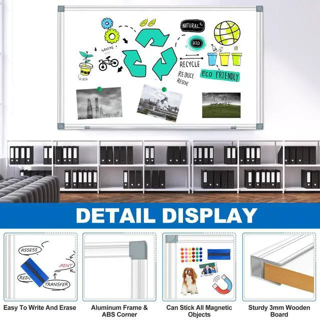 Alt view image 2 of 7 - White Board Dry Erase Whiteboard for Wall 72" x 48" Aluminum Presentation Magnetic Whiteboards with 4 Hooks, 12 Magnets, 3 Markers & 1 Eraser
