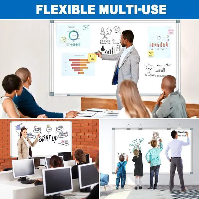Alt view image 7 of 7 - White Board Dry Erase Whiteboard for Wall 72" x 48" Aluminum Presentation Magnetic Whiteboards with 4 Hooks, 12 Magnets, 3 Markers & 1 Eraser