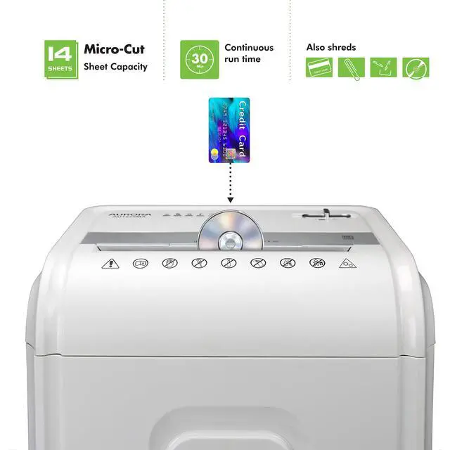 Alt view image 2 of 7 - AU1480MA Professional Grade 14-Sheet Micro-Cut Paper and CD/Credit Card Shredder/ 30 Minutes Continuous Run Time, White/Gray