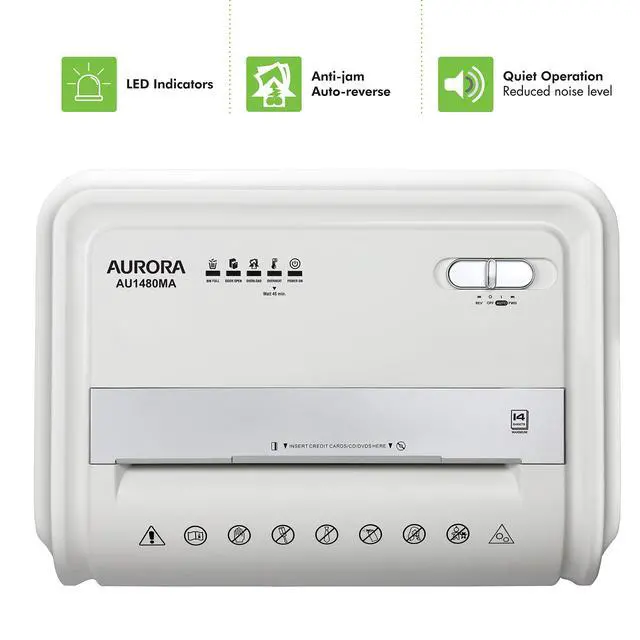 Alt view image 5 of 7 - AU1480MA Professional Grade 14-Sheet Micro-Cut Paper and CD/Credit Card Shredder/ 30 Minutes Continuous Run Time, White/Gray