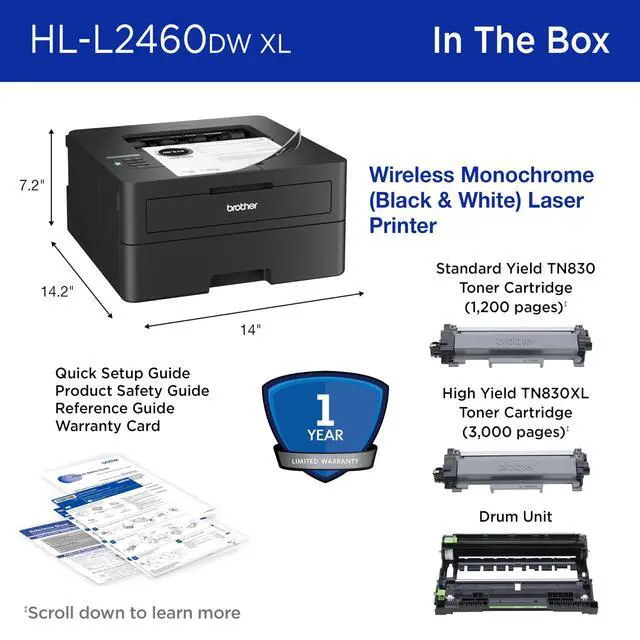 Alt view image 7 of 7 - HL-L2460DWW XL Wireless Compact Monochrome Printer with Duplex Copy & Scan, Fax, Black & White | Up to 4,200 Pages of Toner Included(1), Works with Alexa