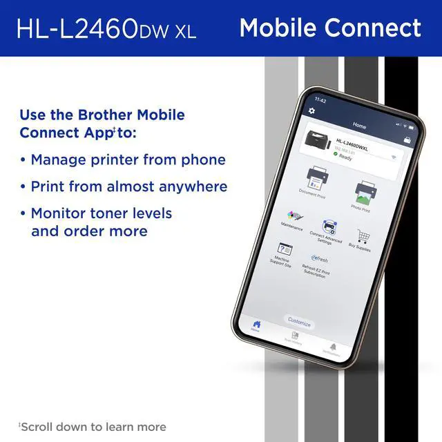 Alt view image 5 of 7 - HL-L2460DWW XL Wireless Compact Monochrome Printer with Duplex Copy & Scan, Fax, Black & White | Up to 4,200 Pages of Toner Included(1), Works with Alexa