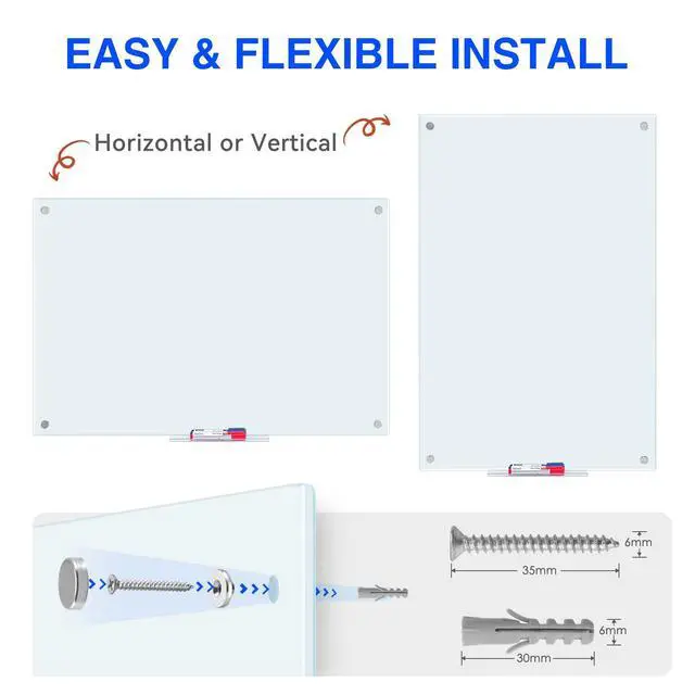 Alt view image 2 of 7 - Magnetic Glass Dry Erase White Board, 48" x 32" Frameless Glass Board for Wall Mounted, Includes 6 Magnets, 3 Markers and 1 Eraser for Classroom Home, Office Supplies (White)