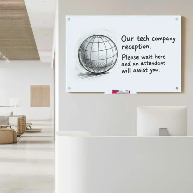 Alt view image 5 of 7 - Magnetic Glass Dry Erase White Board, 48" x 32" Frameless Glass Board for Wall Mounted, Includes 6 Magnets, 3 Markers and 1 Eraser for Classroom Home, Office Supplies (White)