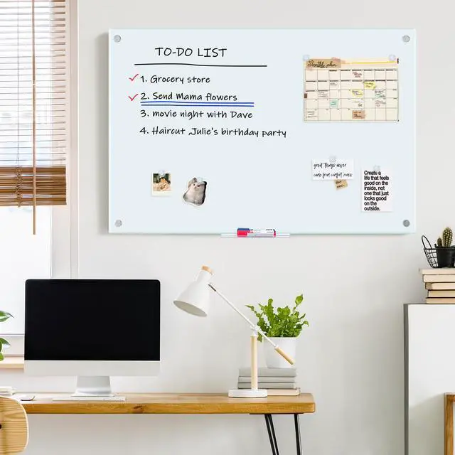 Alt view image 7 of 7 - Magnetic Glass Dry Erase White Board, 48" x 32" Frameless Glass Board for Wall Mounted, Includes 6 Magnets, 3 Markers and 1 Eraser for Classroom Home, Office Supplies (White)