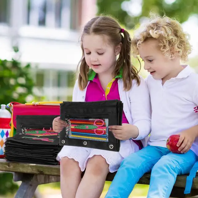 Alt view image 5 of 6 - 150 Pieces Zipper Binder Pencil Pouches 3 Ring Binder Zipper Pouches Case with Window Ring Pencil Bags Case or Office School Students Supplies(2 Zipper,Full Black)