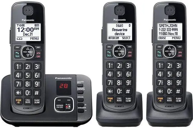 Main image of DECT 6.0 Expandable System, Cordless Phones with Answering Machine and Call Blocking - 3 Cordless Phones 3 Handsets - KX-TGE633M (Metallic Black)