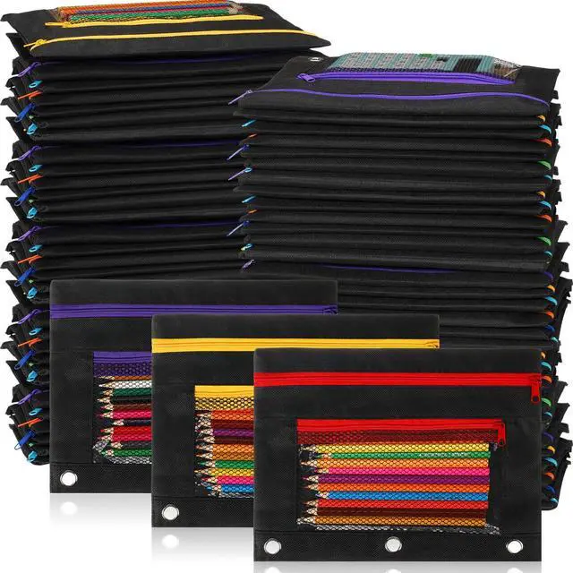 Main image of 150 Pieces Black Zipper Binder Pouch with Mesh Window for Office School Students Supplies