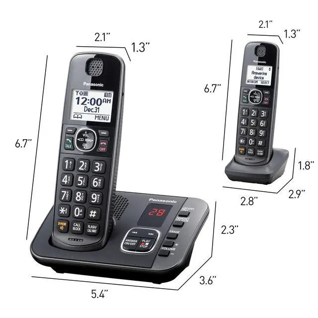 Alt view image 2 of 2 - DECT 6.0 Expandable System, Cordless Phones with Answering Machine and Call Blocking - 3 Cordless Phones 3 Handsets - KX-TGE633M (Metallic Black)