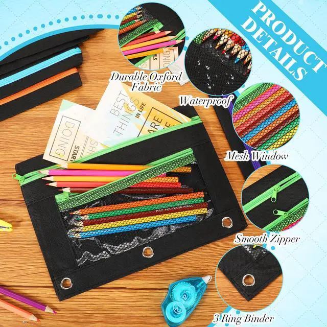 Alt view image 2 of 7 - 150 Pieces Black Zipper Binder Pouch with Mesh Window for Office School Students Supplies