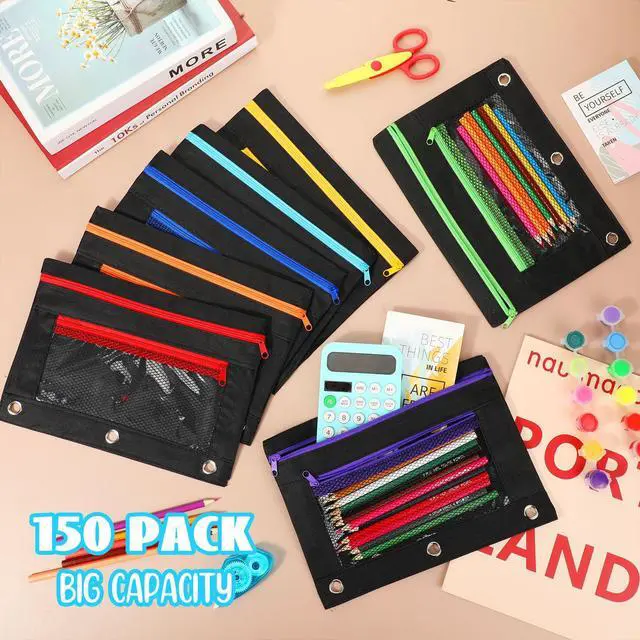 Alt view image 6 of 7 - 150 Pieces Black Zipper Binder Pouch with Mesh Window for Office School Students Supplies