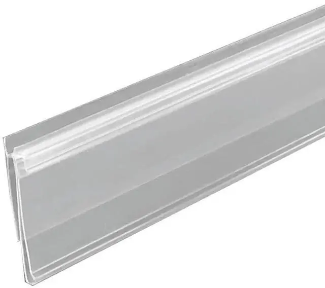 Main image of Gondola Shelf Strip with Shelf Talker Gripper (100 Pack), 48 Long by 1.25 High Clear PVC Label Holder, Snap In Design for Retail Gondolas with Tag Channels