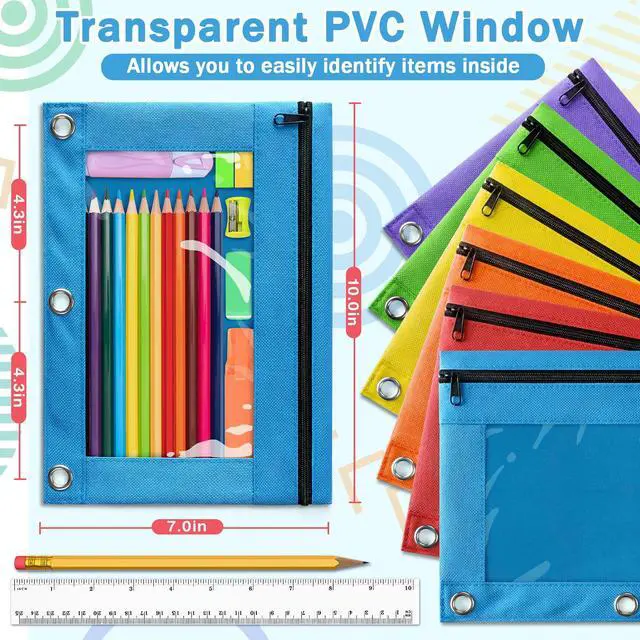 Alt view image 2 of 7 - Pencil Pouch for 3 Ring Binder, 144 Pack Bulk Pencil Pouches with Zipper & Clear Window, 6 Assorted Colors Binder Pencil Case for Students, Classroom & School Supplies, Multi-Purpose Storage Bags