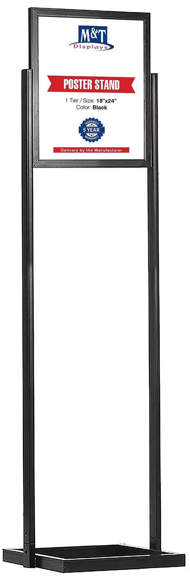 Main image of Metal Eco Info Board, Black 18x24 Inches Slide-In Poster Sign Holder 1 Tier Double Sided Floor Standing Pedestal Advertising Display with Backing and Anti-Glare PET Cover