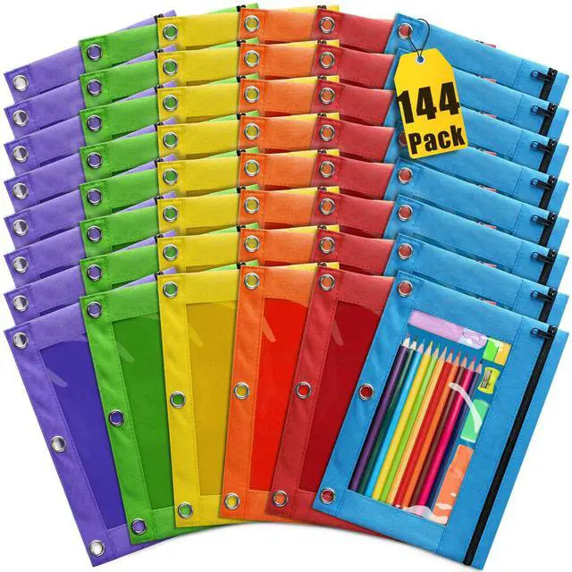 Alt view image 7 of 7 - Pencil Pouch for 3 Ring Binder, 144 Pack Bulk Pencil Pouches with Zipper & Clear Window, 6 Assorted Colors Binder Pencil Case for Students, Classroom & School Supplies, Multi-Purpose Storage Bags