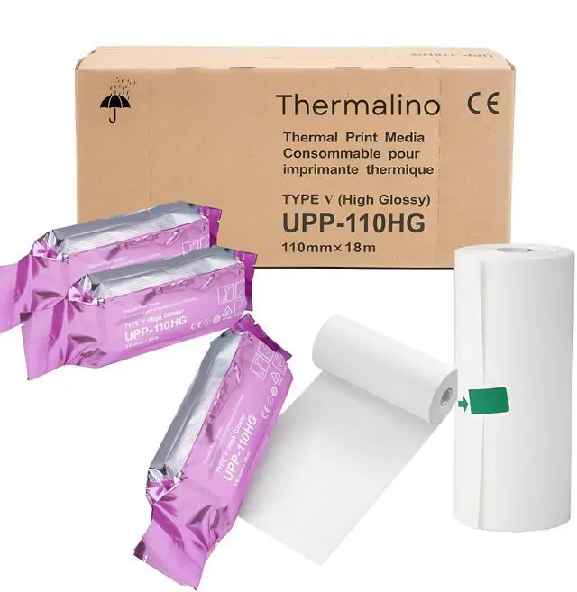 Main image of 10 Rolls - Premium UPP-110HG For Mitsubishi High Gloss Ultrasound Therma Film Paper Waterproof Medical Print Media for Ultrasound Systems Thermal Paper, 110mm x 20m