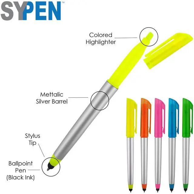 Alt view image 2 of 7 - Personalized Pens with Highlighter and Stylus -175 Pack Bulk-Free Imprint - 3 In Highlighter, Ballpoint Pen, and Stylus Combo- add Custom Business Name, Logo or Gift Message- Assorted, Colored Imprint