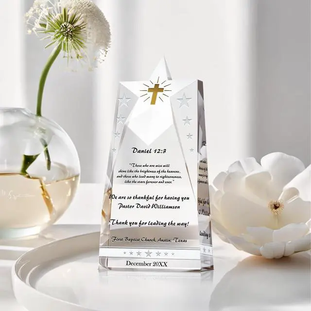 Alt view image 2 of 7 - Personalized Crystal Shinning Star Pastor Appreciation Gift Plaque, Customized with Pastor & Church Name, Unique Gift for Pastor/Clergy Appreciation Month or Pastor Appreciation Day (L - 10")