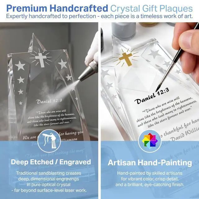 Alt view image 3 of 7 - Personalized Crystal Shinning Star Pastor Appreciation Gift Plaque, Customized with Pastor & Church Name, Unique Gift for Pastor/Clergy Appreciation Month or Pastor Appreciation Day (L - 10")