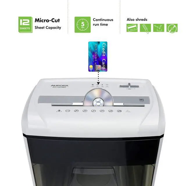 Alt view image 2 of 7 - AU1285MD Compact Desktop-Style High Security 12-Sheet Micro-Cut Paper and CD/Credit Card/Junk Mail Pullout Basket Shredder, White/Black