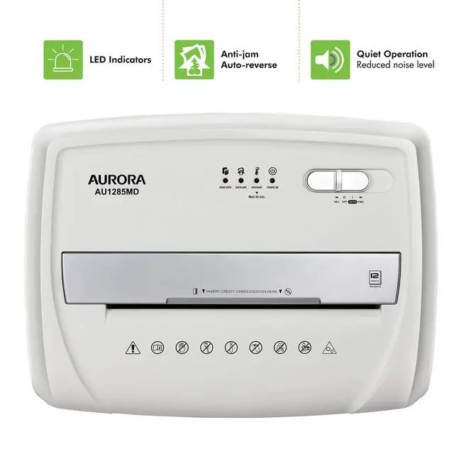 Alt view image 5 of 7 - AU1285MD Compact Desktop-Style High Security 12-Sheet Micro-Cut Paper and CD/Credit Card/Junk Mail Pullout Basket Shredder, White/Black