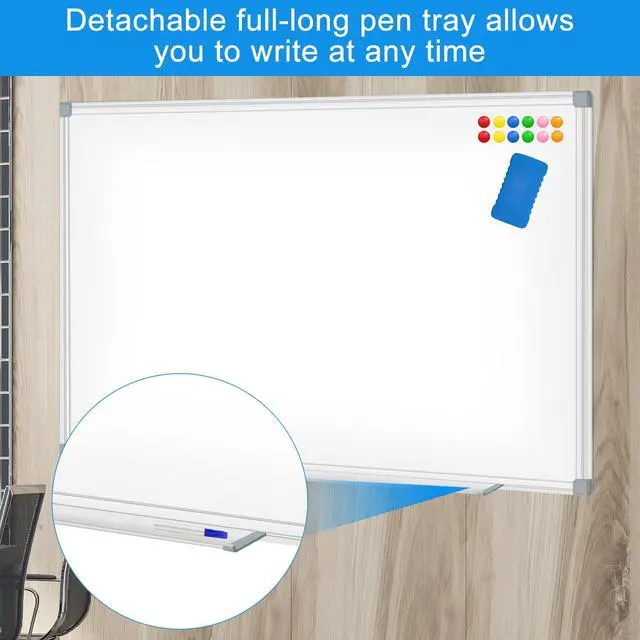 Alt view image 2 of 7 - White Board Dry Erase Whiteboard for Wall 60" x 40" Aluminum Presentation Magnetic Whiteboards with Long Pen Tray, 12 Magnets, 3 Markers & 1 Eraser