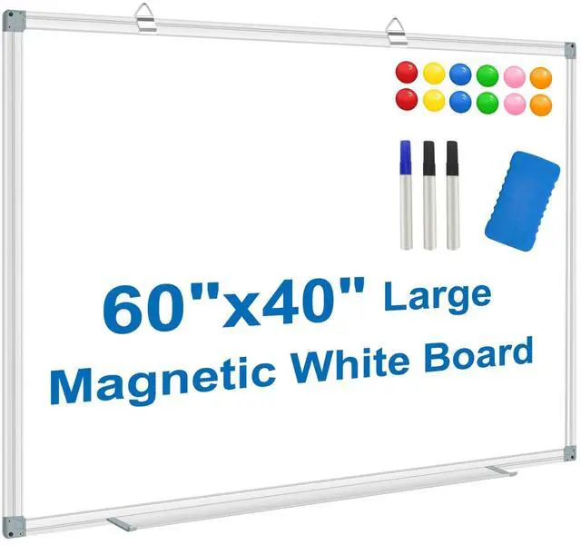 Main image of White Board Dry Erase Whiteboard for Wall 60" x 40" Aluminum Presentation Magnetic Whiteboards with Long Pen Tray, 12 Magnets, 3 Markers & 1 Eraser