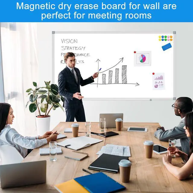 Alt view image 6 of 7 - White Board Dry Erase Whiteboard for Wall 60" x 40" Aluminum Presentation Magnetic Whiteboards with Long Pen Tray, 12 Magnets, 3 Markers & 1 Eraser