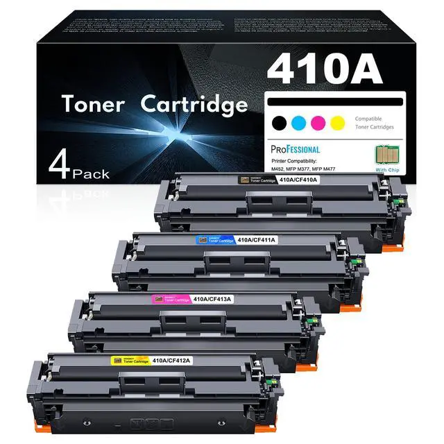Main image of 410A Toner Cartridges 4 Pack High Yield Replacement for HP 410A 410X to Use with HP Color Pro MFP M477fnw M477fdw M477fdn M452dn M452dw M452nw Printer (with Chip -B/C/Y/M)