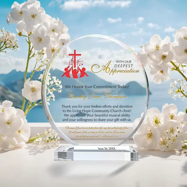 Alt view image 3 of 7 - Custom Choir Director Appreciation Plaque Personalized Crystal Retirement or Farewell Gift for Music Minister, Pianist, or Church Organist (M-6.5")