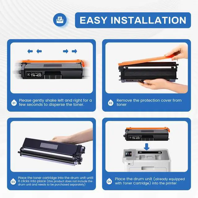 Alt view image 5 of 6 - TN433 TN-433 Toner Cartridge Set 4 Pack Compatible TN433BK TN433C TN433M TN433Y Replacement for Brother TN433 TN-433 TN 433 MFC-L8900CDW HL-L8360CDW MFC-L8610CDW Printer