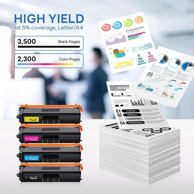 Alt view image 3 of 6 - TN-431 TN431 Toner Cartridge 4-Pack Compatible TN431BK TN431C TN431M TN431Y Replacement for Brother TN431 TN-431 MFC-L8900CDW MFC-L8610CDW MFC-L9570CDW HL-L8360CDW Printer